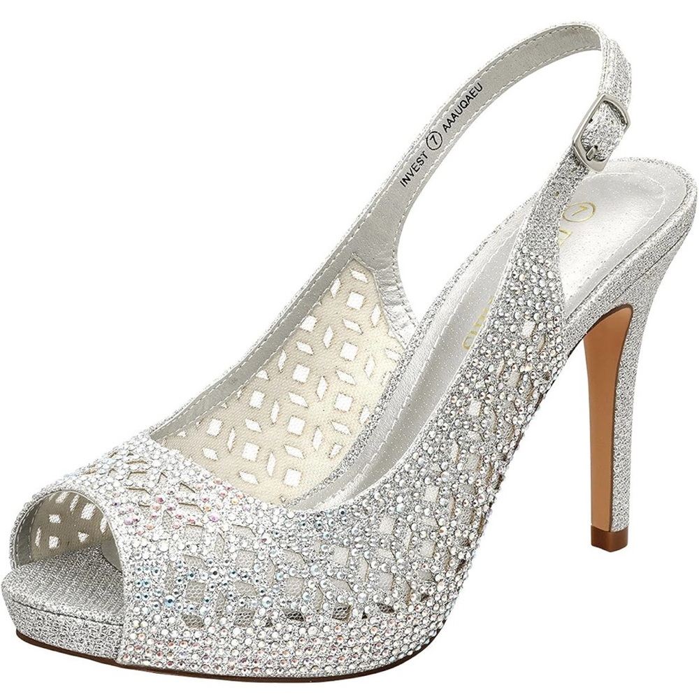 Dream Pairs Silver Stiletto Slingback Heels